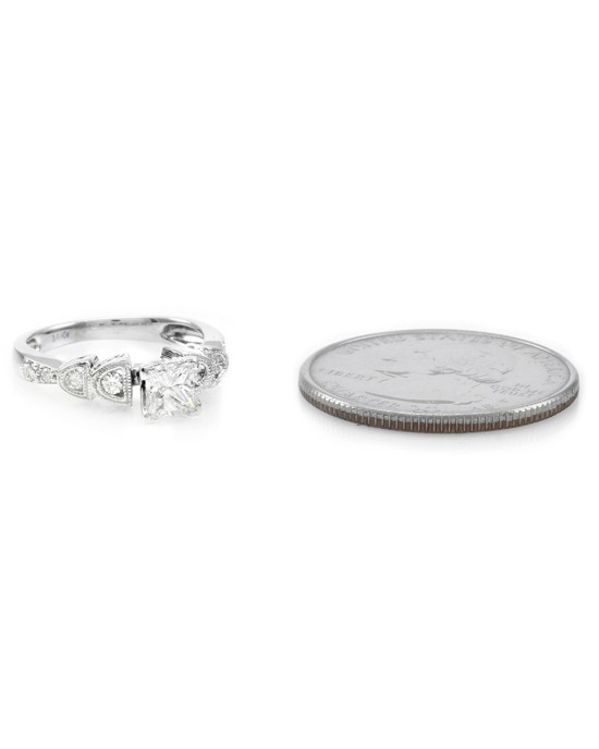 Princess and Round Diamond Milgrain Engagement Ring in White Gold